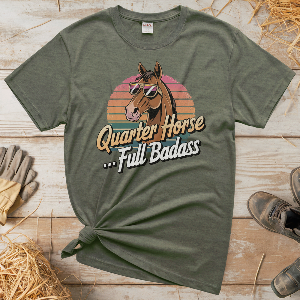 Quarter Horse Full Badass (Adult Unisex Tee) - Heather Military Green