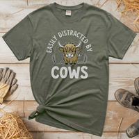Easily Distracted By Cows (Adult Unisex Tee) - Heather Military Green