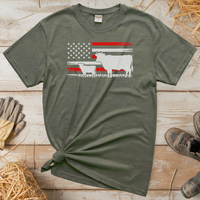 USA Cow Farm (Adult Unisex Tee) - Heather Military Green