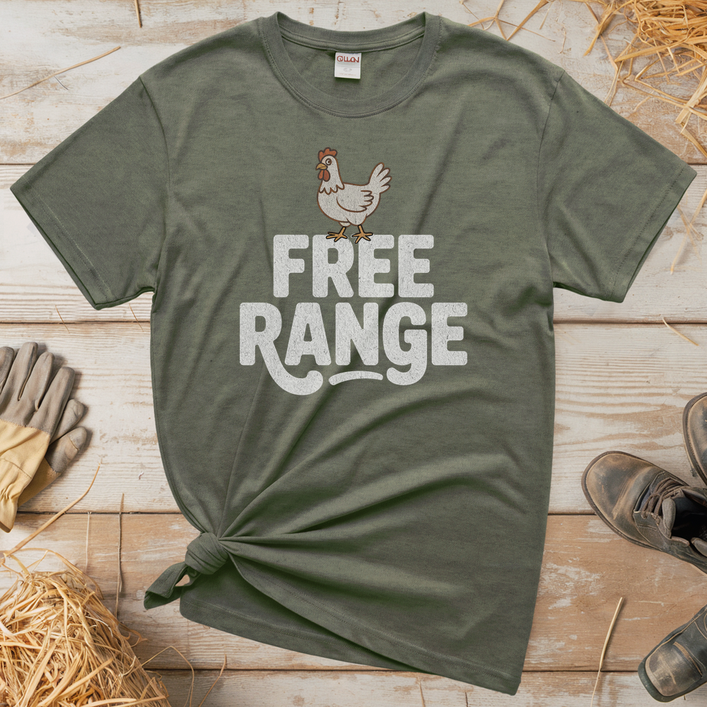 Free Range (Adult Unisex Tee) - Heather Military Green