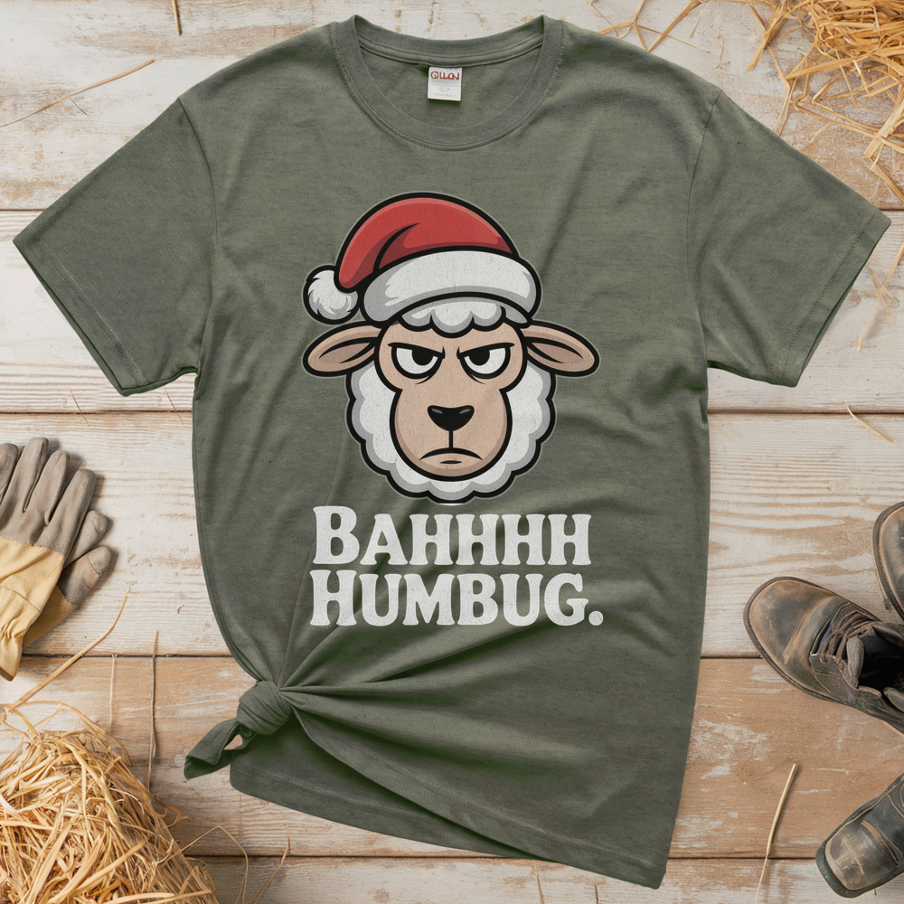 Bahhh Humbug Christmas (Adult Unisex Tee) - Heather Military Green