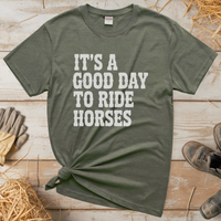 Good Day To Ride Horses Tee - Heather Military Green