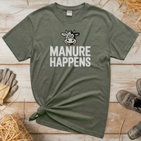 Manure Happens Adult Tee - Heather Military Green