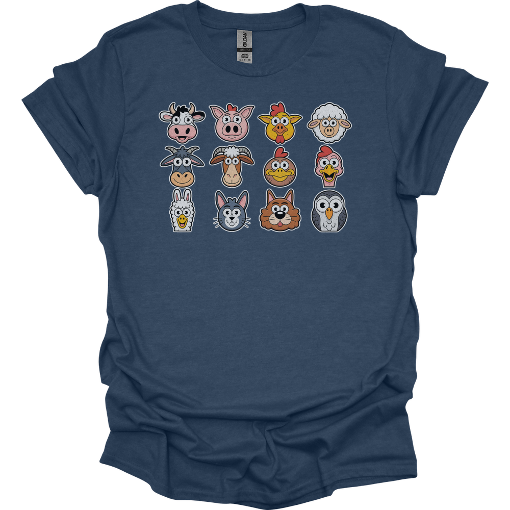Barnyard Animals Adult Unisex Tee - Heather Navy