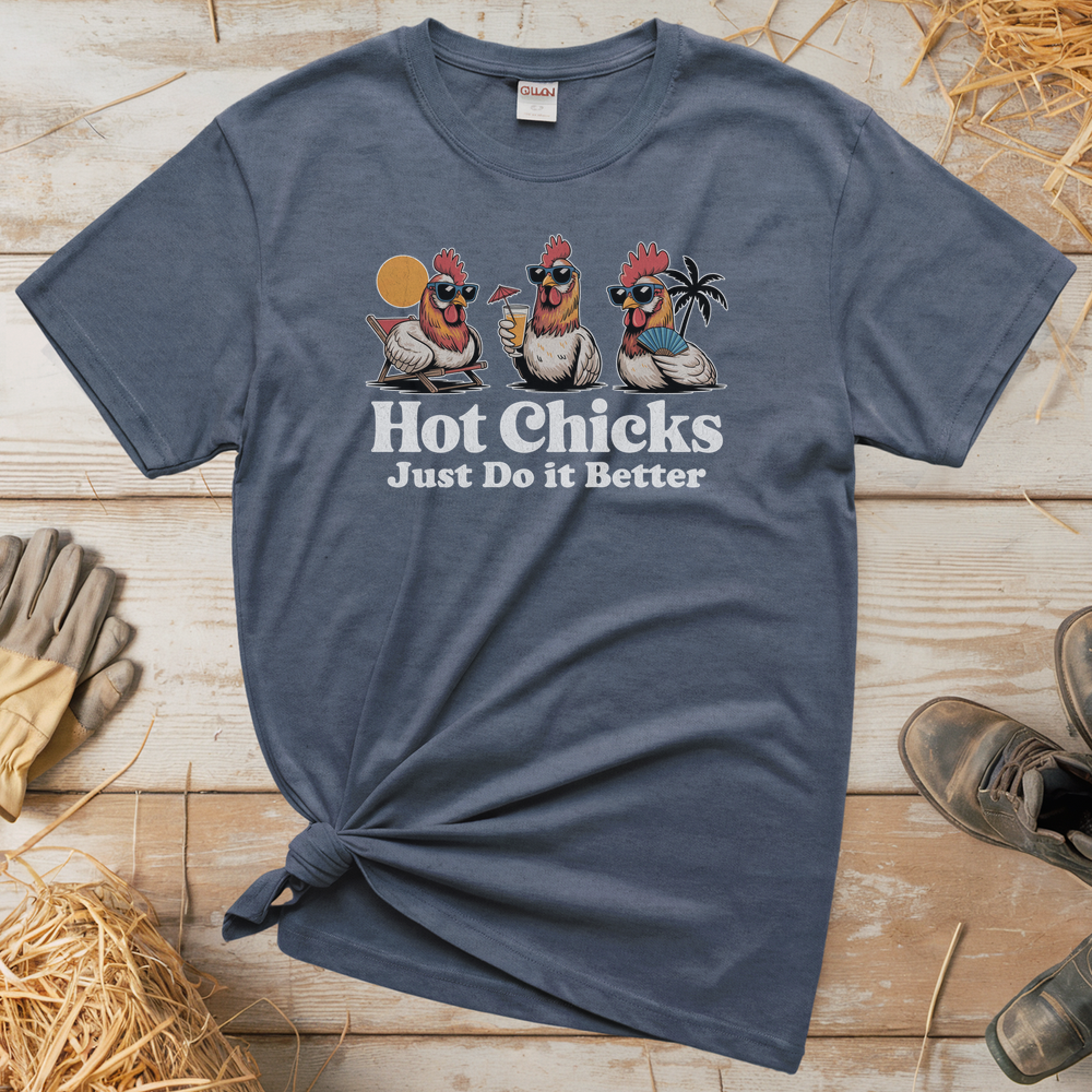 Hot Chicks Just Do It Better (Adult Unisex Tee) - Heather Navy