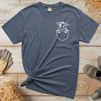 Cow In Pocket (Adult Unisex Tee) - Heather Navy