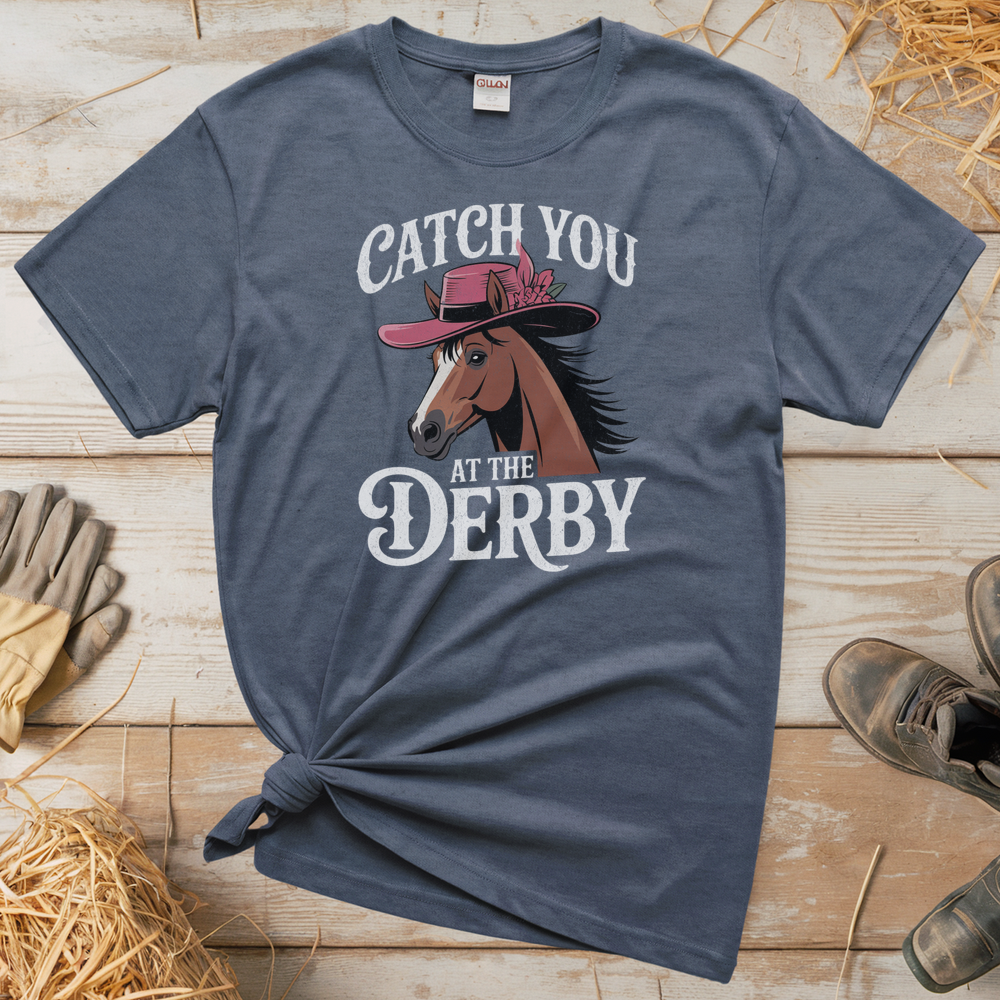 Catch You At The Derby (Adult Unisex Tee) - Heather Navy