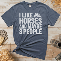 I Like Horses And Maybe 3 People (Adult Unisex Tee) - Heather Navy