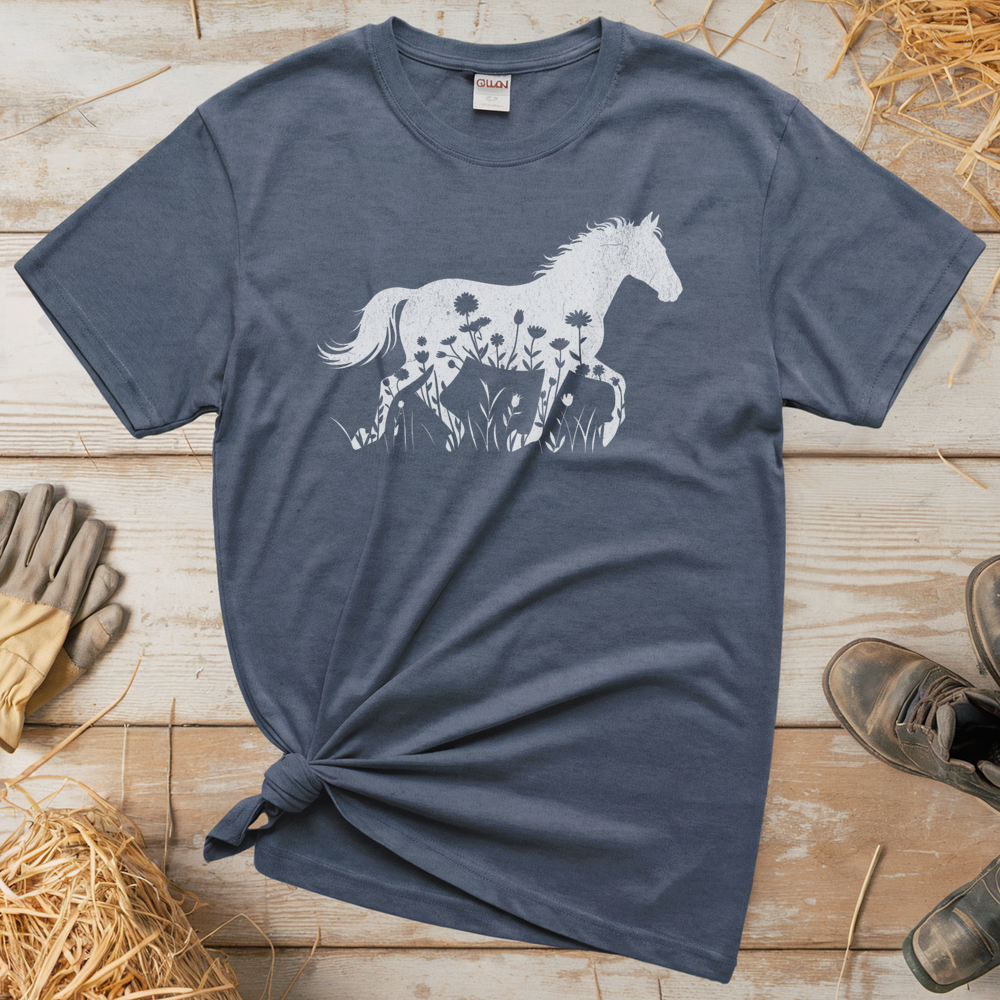 Flower Horse (Adult Unisex Tee) - Heather Navy