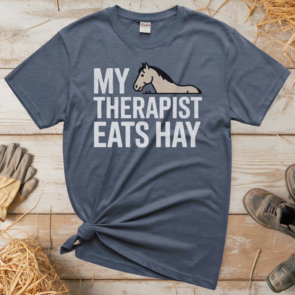 My Therapist Eats Hay (Adult Unisex Tee) - Heather Navy
