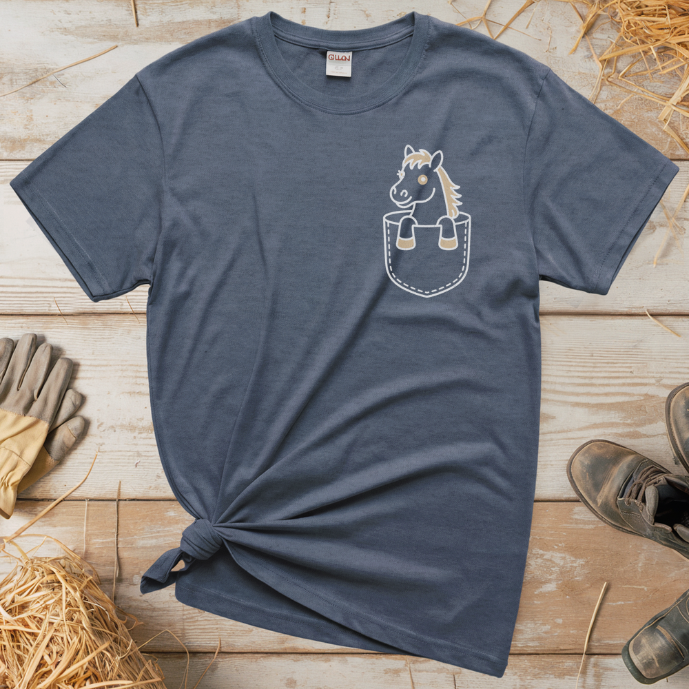 Horse In Pocket (Adult Unisex Tee) - Heather Navy