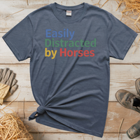 Easily Distracted By Horses (Adult Unisex Tee) - Heather Navy