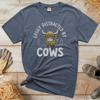 Easily Distracted By Cows (Adult Unisex Tee) - Heather Navy