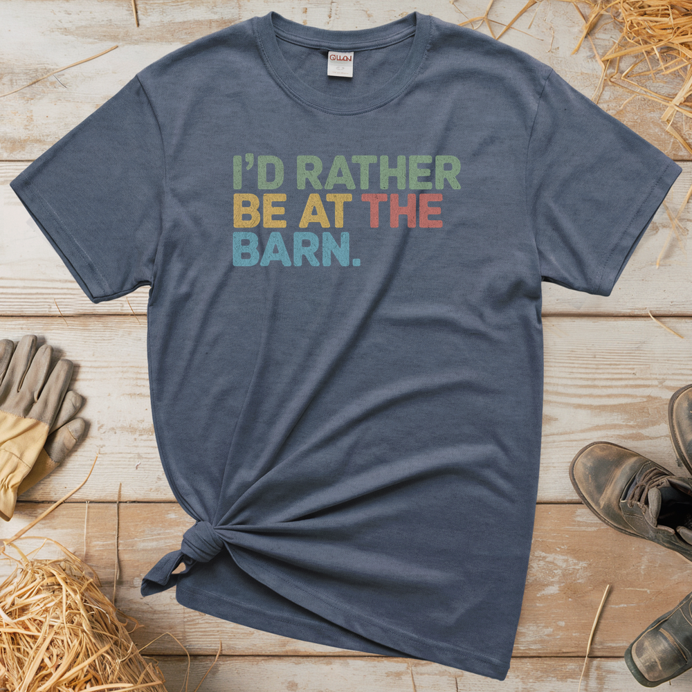 I'd Rather Be At The Barn (Adult Unisex Tee) - Heather Navy