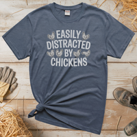 Easily Distracted By Chickens (Adult Unisex Tee) - Heather Navy