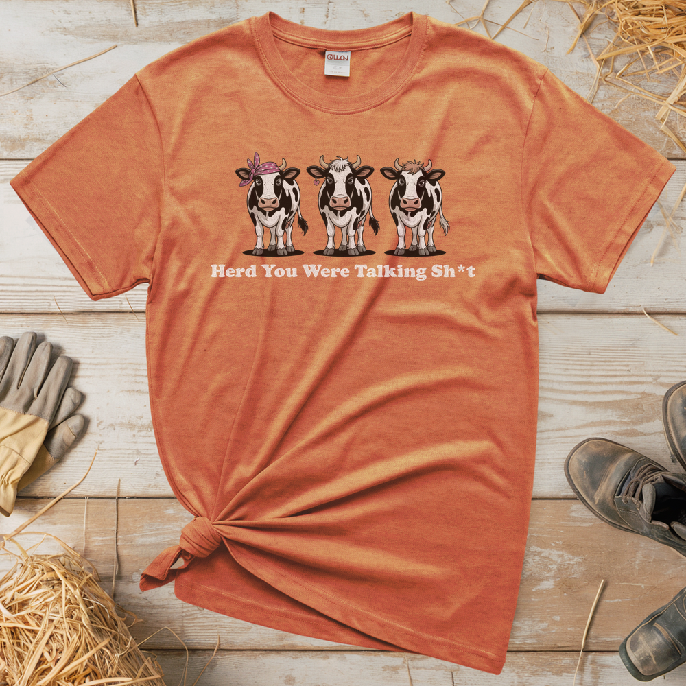 Herd You Were Talking Cows (Adult Unisex T-Shirt) - Heather Orange