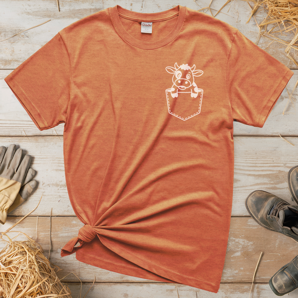 Cow In Pocket (Adult Unisex Tee) - Heather Orange