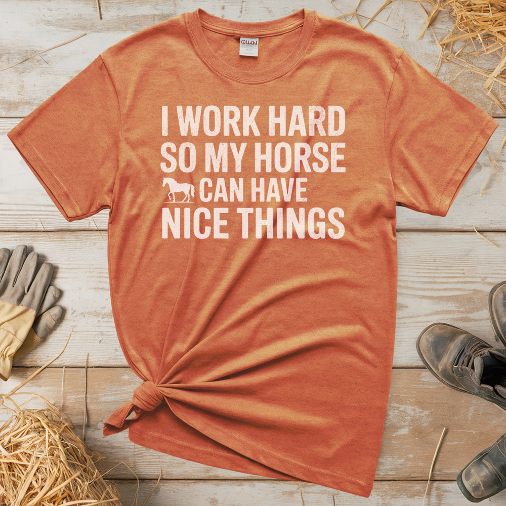 I Work Hard So My Horse Can Have Nice Things (Adult Unisex Tee) - Heather Orange