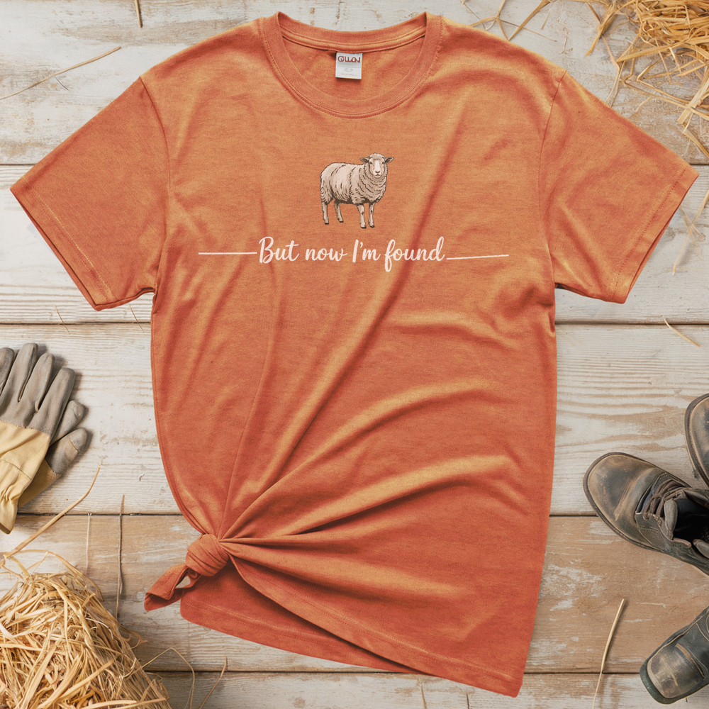 But Now I'm Found Spiritual Sheep (Adult Unisex Tee) - Heather Orange