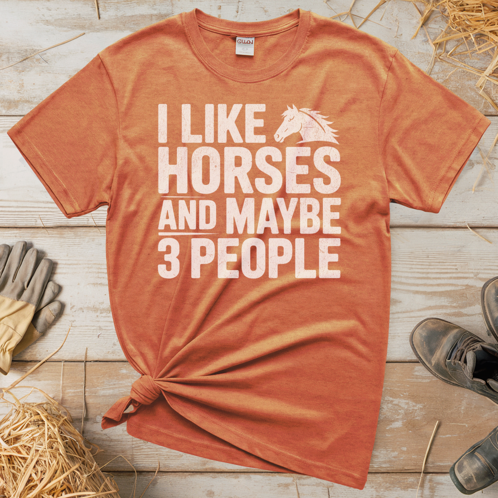 I Like Horses And Maybe 3 People (Adult Unisex Tee) - Heather Orange