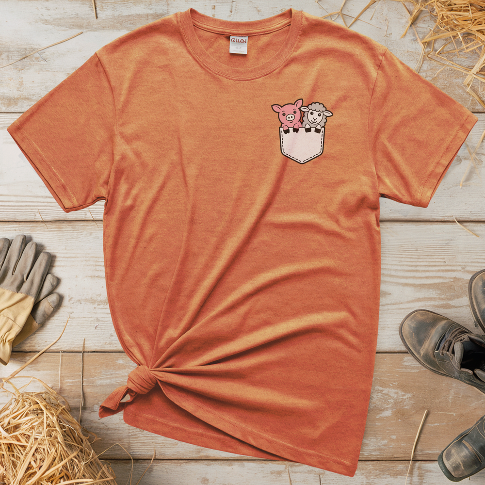 Sheep And Pig In Pocket (Adult Unisex Tee) - Heather Orange