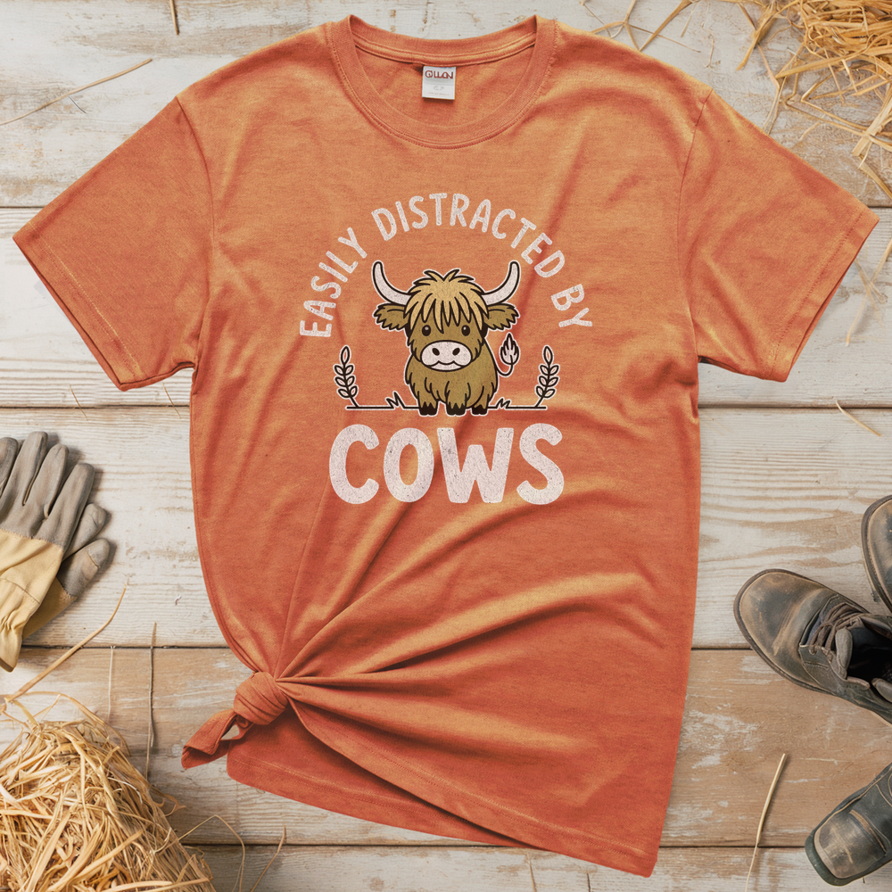 Easily Distracted By Cows (Adult Unisex Tee) - Heather Orange