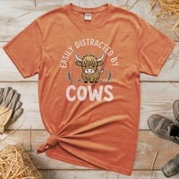 Easily Distracted By Cows (Adult Unisex Tee) - Heather Orange
