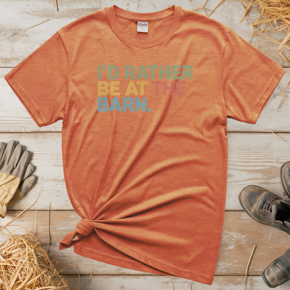 I'd Rather Be At The Barn (Adult Unisex Tee) - Heather Orange