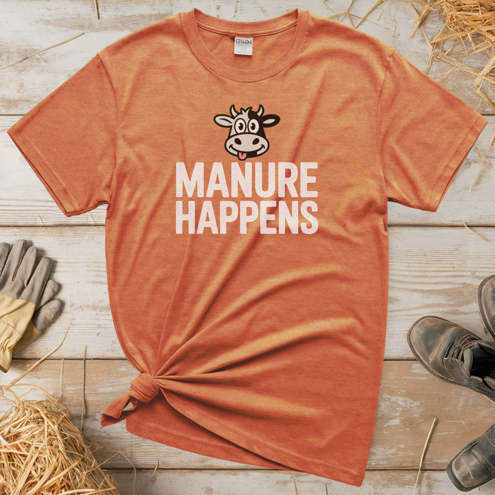 Manure Happens Adult Tee - Heather Orange