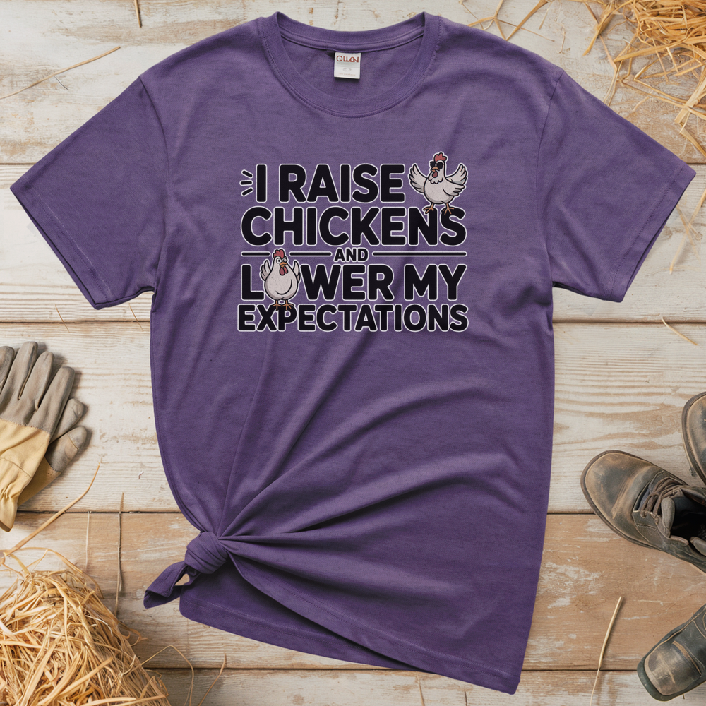 I Raise Chickens And Lower My Expectations (Adult Unisex Tee) - Heather Purple