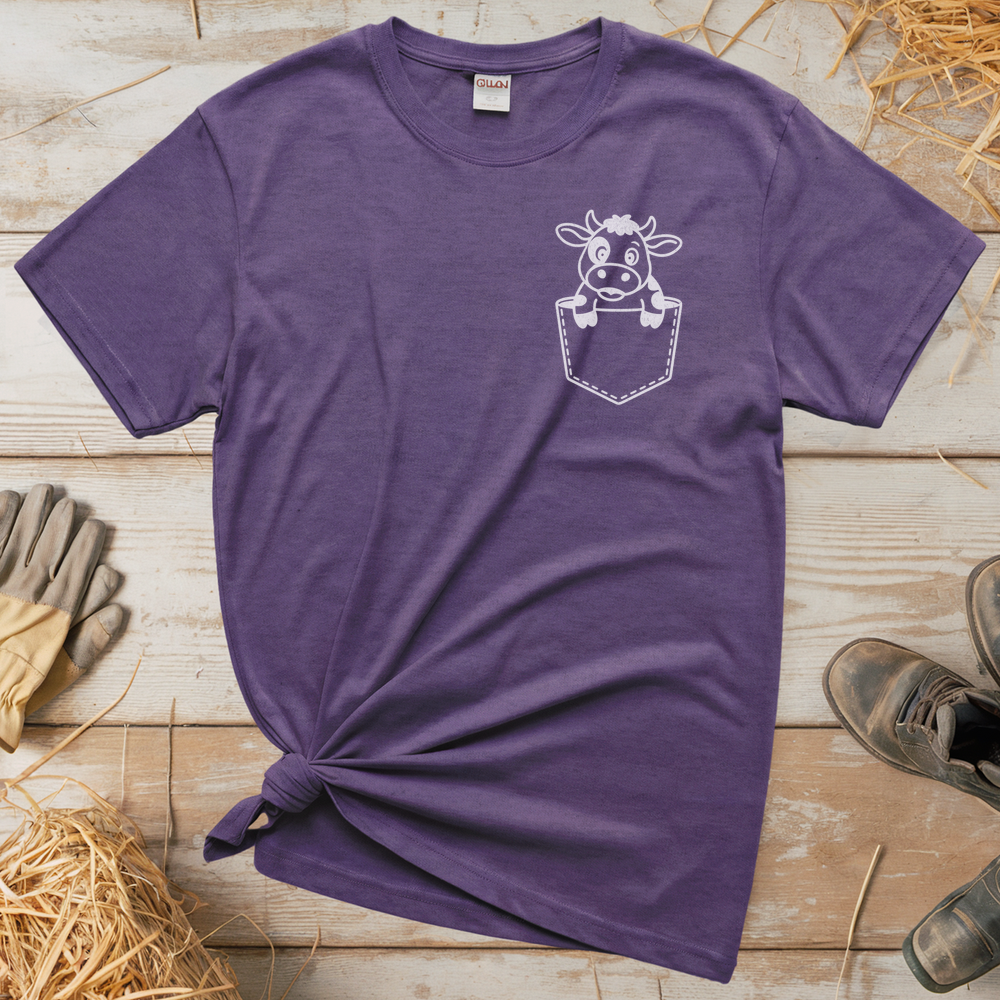 Cow In Pocket (Adult Unisex Tee) - Heather Purple