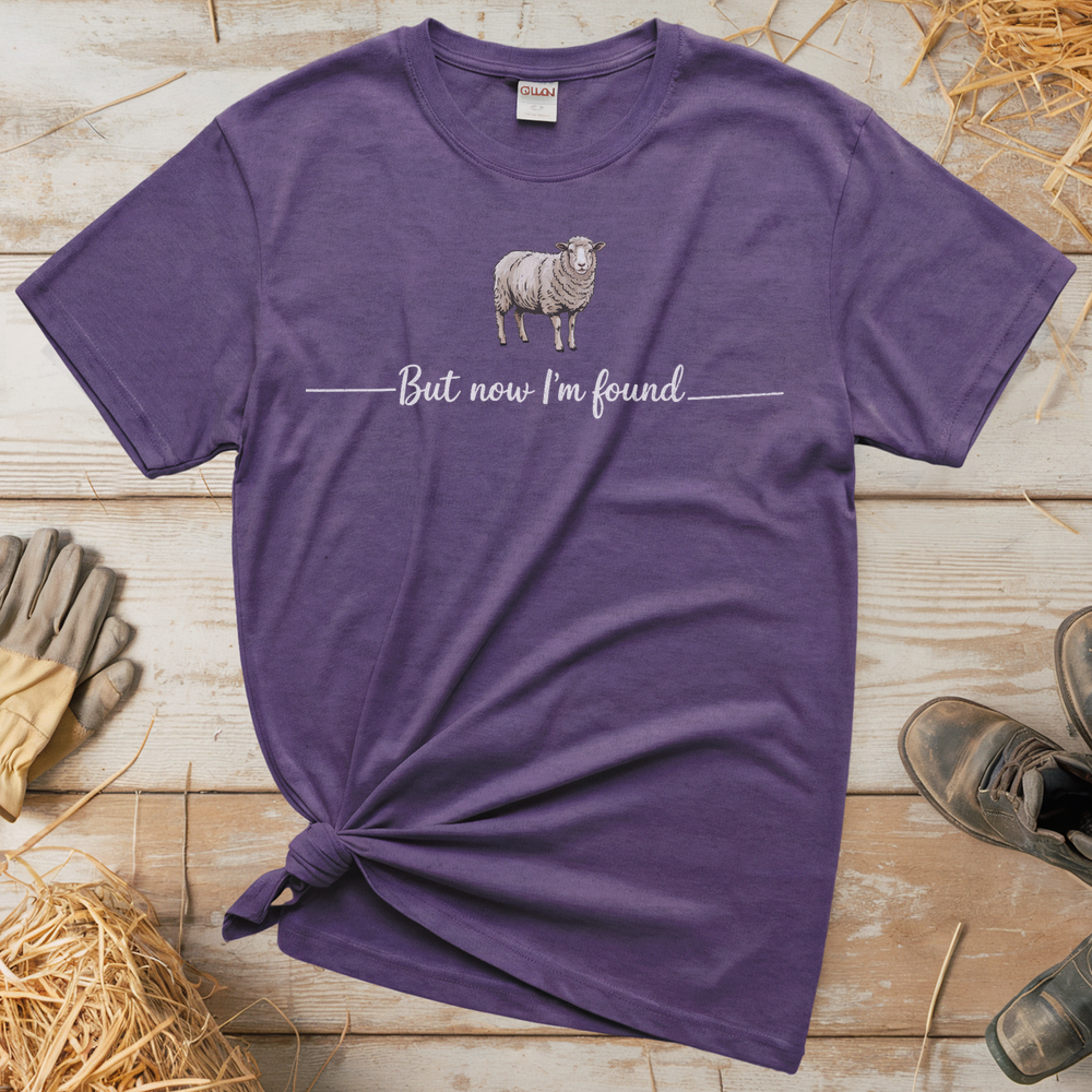 But Now I'm Found Spiritual Sheep (Adult Unisex Tee) - Heather Purple