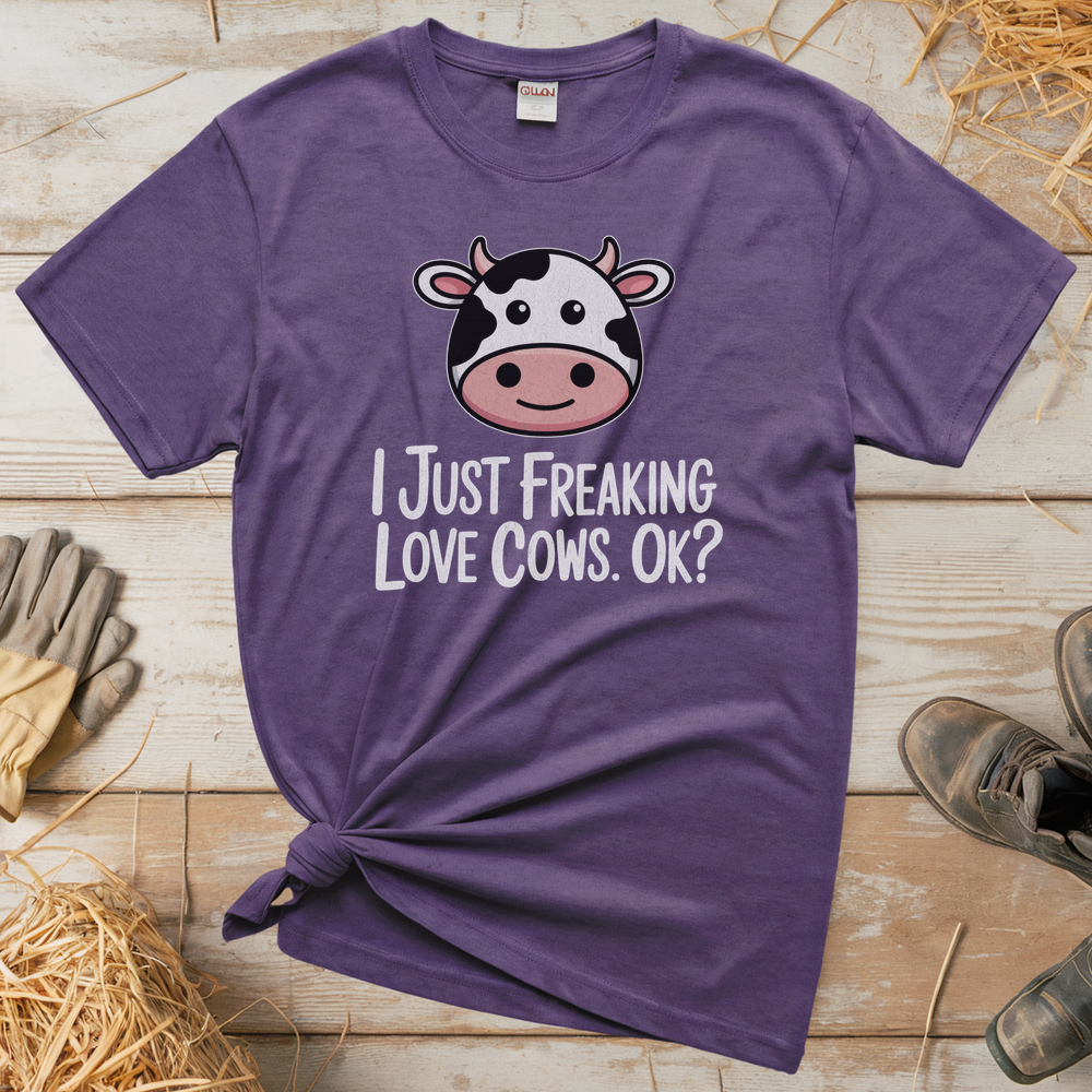 I Just Freaking Love Cows Ok (Adult Unisex Tee) - Heather Purple