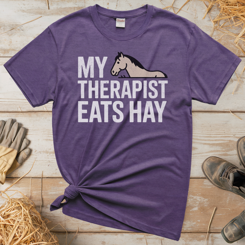My Therapist Eats Hay (Adult Unisex Tee) - Heather Purple