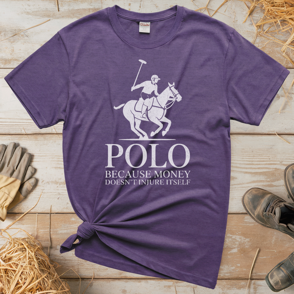 Polo Cause Money Doesn't Injure Itself (Adult Unisex Tee) - Heather Purple