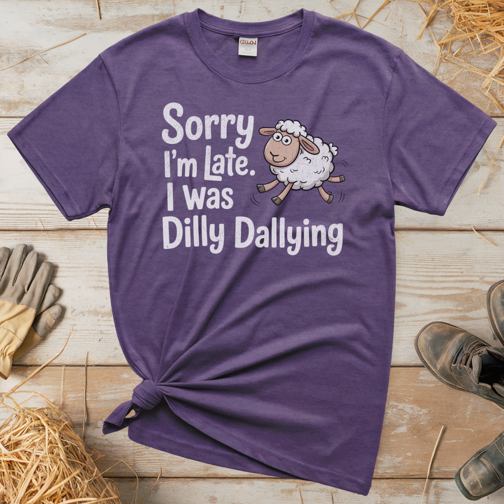 Sorry Im Late I Was Dilly Dallying (Adult Unisex Tee) - Heather Purple
