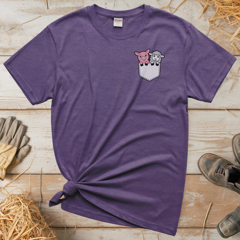 Sheep And Pig In Pocket (Adult Unisex Tee) - Heather Purple
