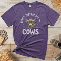 Easily Distracted By Cows (Adult Unisex Tee) - Heather Purple