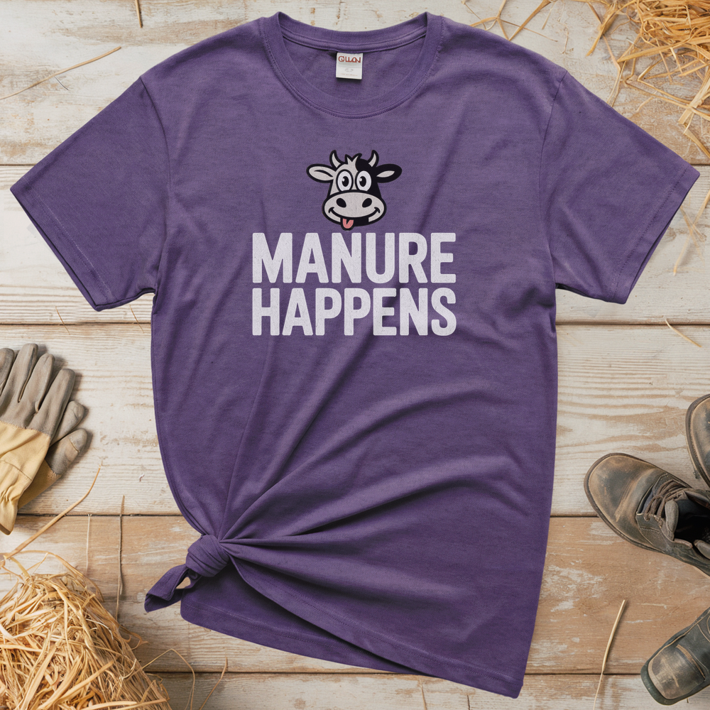 Manure Happens Adult Tee - Heather Purple