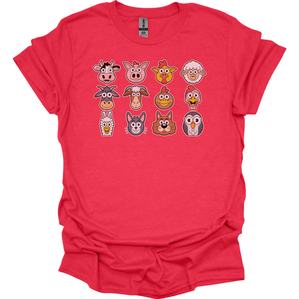 Barnyard Animals Adult Unisex Tee - Heather Red