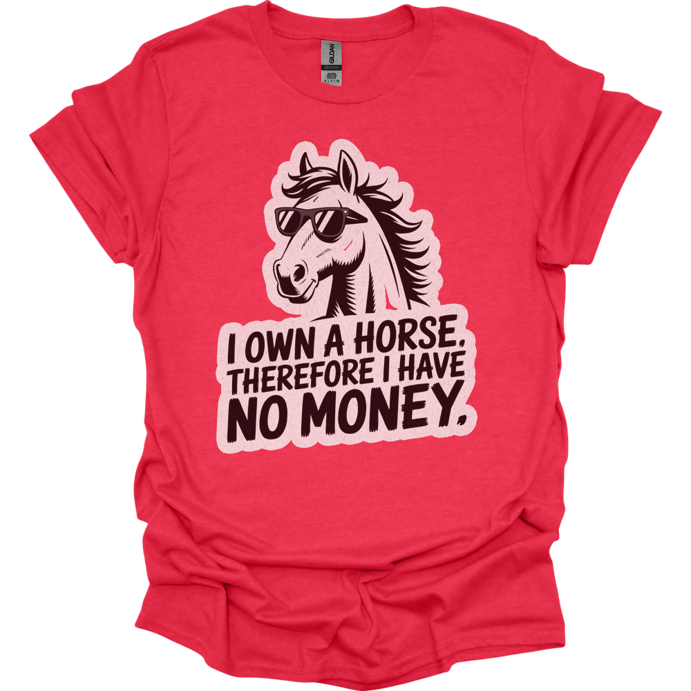 I Own A Horse Therfore I Have No Money Adult Unisex Tee - Heather Red