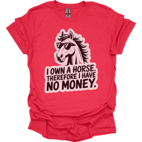 I Own A Horse Therfore I Have No Money Adult Unisex Tee - Heather Red