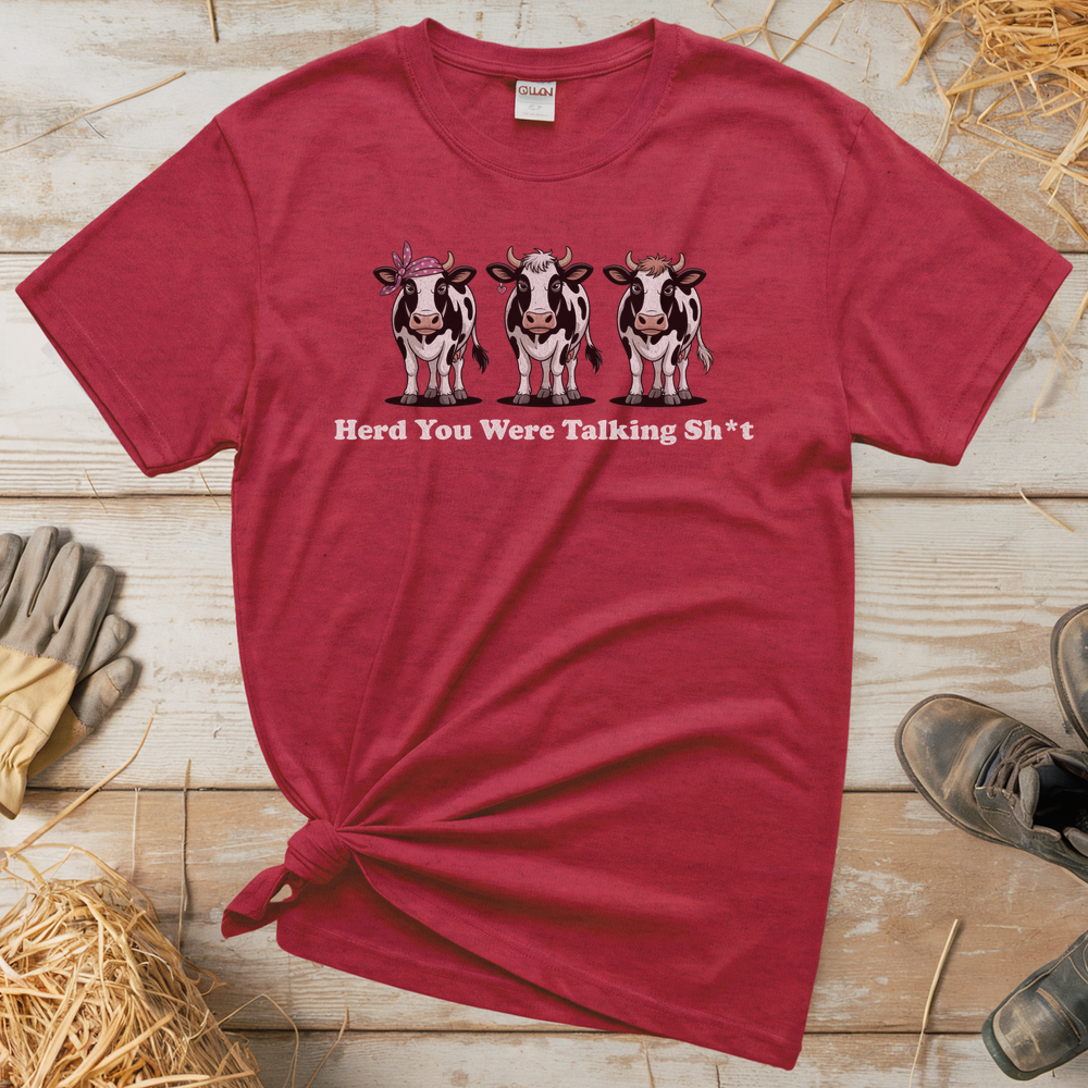 Herd You Were Talking Cows (Adult Unisex T-Shirt) - Heather Red