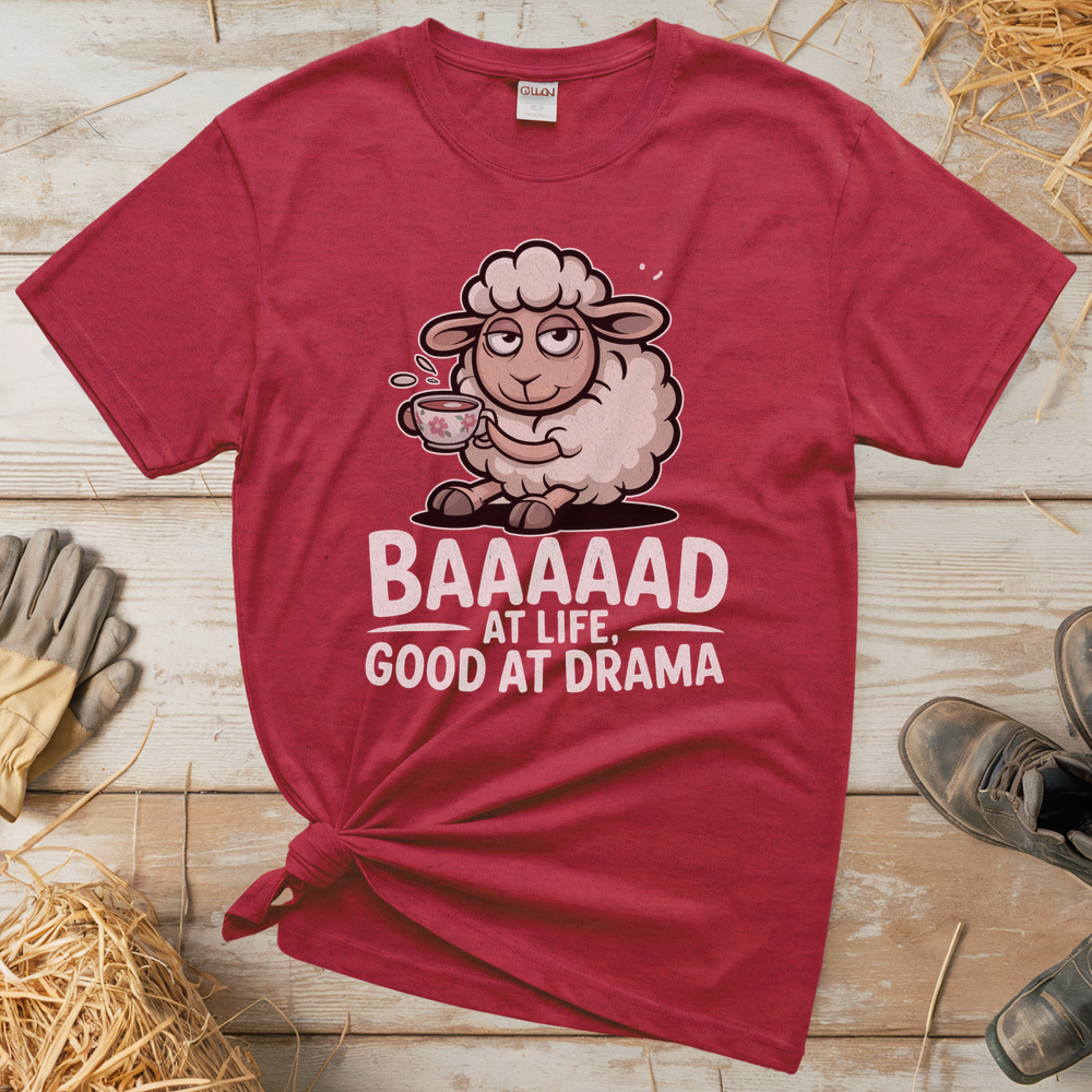 Baaad At Life Good At Drama (Adult Unisex Tee) - Heather Red