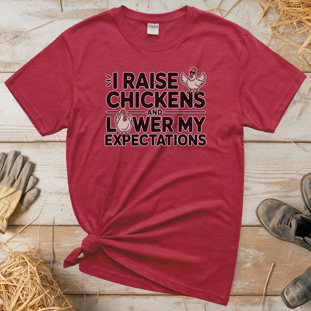I Raise Chickens And Lower My Expectations (Adult Unisex Tee) - Heather Red