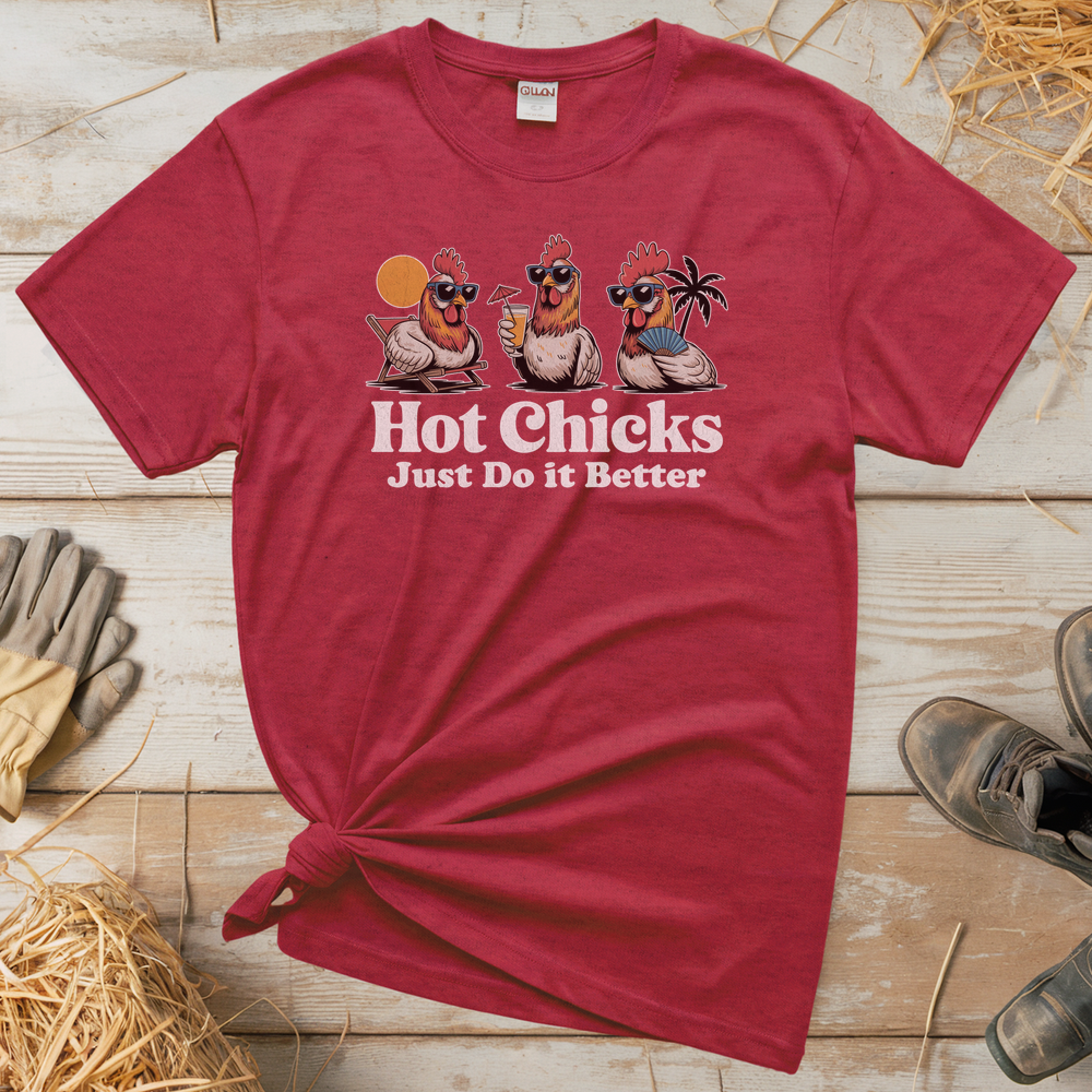 Hot Chicks Just Do It Better (Adult Unisex Tee) - Heather Red