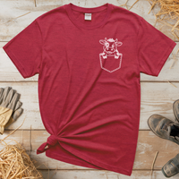 Cow In Pocket (Adult Unisex Tee) - Heather Red