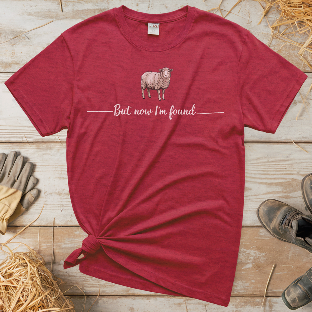 But Now I'm Found Spiritual Sheep (Adult Unisex Tee) - Heather Red