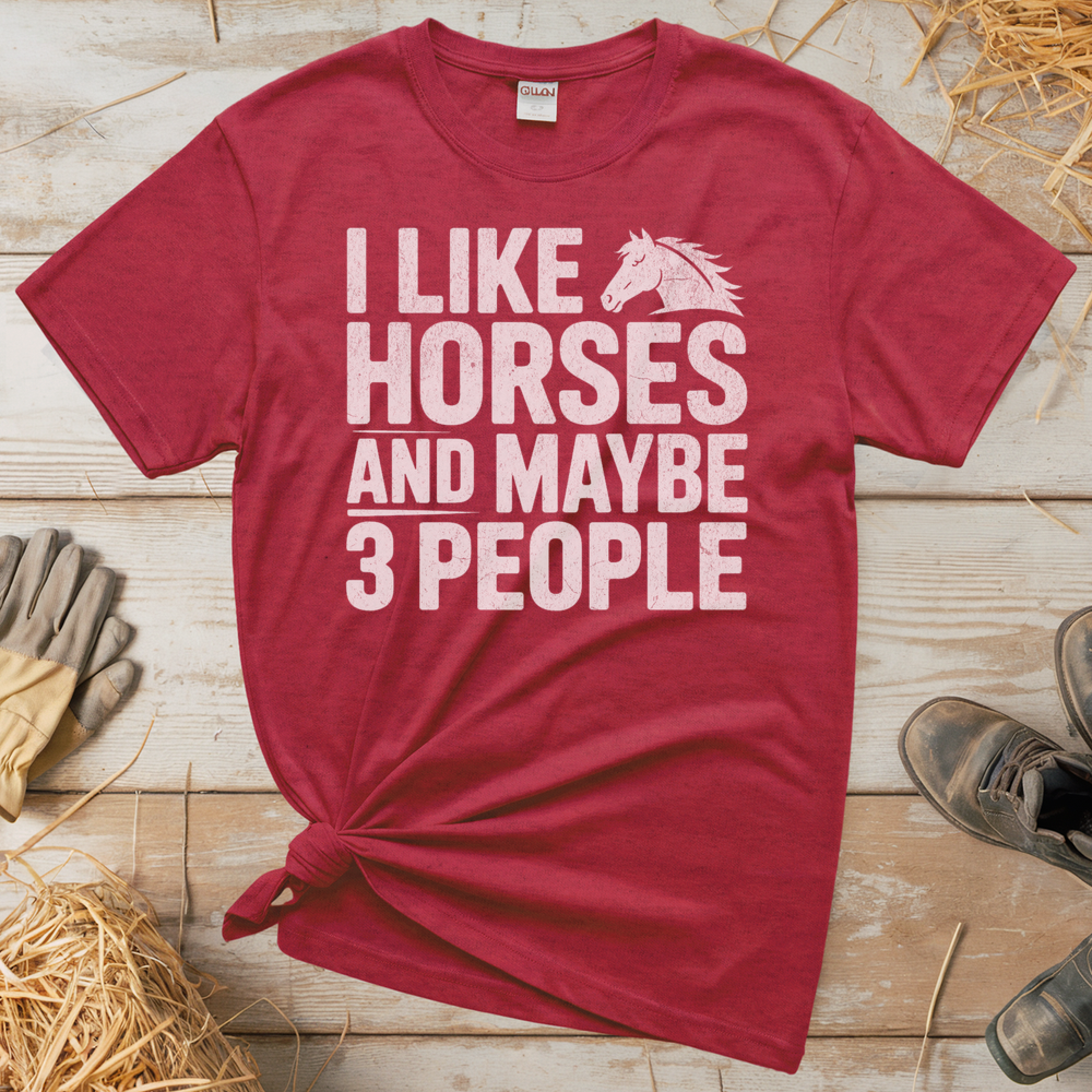 I Like Horses And Maybe 3 People (Adult Unisex Tee) - Heather Red