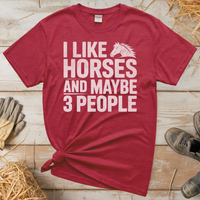 I Like Horses And Maybe 3 People (Adult Unisex Tee) - Heather Red